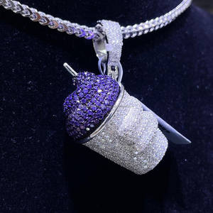 Hip Hop <b>Men</b> Custom Iced Cup <b>Pendant</b> Necklace Bling Lab Grown Diamond Charm with Rapper Style Purple Iced Cup Fine <b>Pendants</b> - Product Image 4