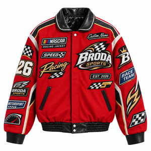 เสื้อแจ็คเก็ตนักแข่ง NASCAR รุ่นปี 2026 แบบสั่งทำพิเศษ วัสดุพรีเมียมแท้ สำหรับทุกฤดูกาล สีแดง เสื้อแจ็คเก็ตนักแข่งสำหรับขับรถ  สำหรับทุกเพศ - Product Image 1