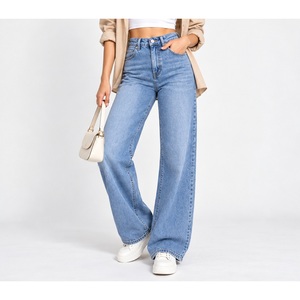 Jean en denim coupe bootcut taille haute pour femme avec empiècement diamanté à la cheville bleu moyen - Vente en gros - Product Image 4