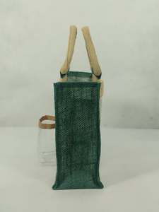 Sac de transport en toile de jute premium pour 6 bouteilles, avec fenêtre transparente en PVC, écologique, réutilisable, pour le rangement des bouteilles de vin, fermeture ouverte - Product Image 3