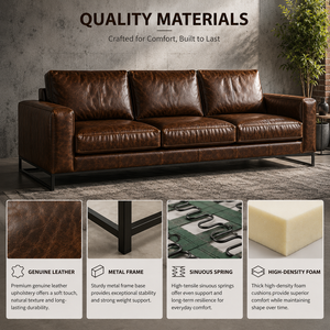 Sofá de Cuero Marrón Vintage de 3 Plazas, Estilo Industrial, con Base de Metal para Sala de Estar, Sofá con Patas de Metal - Product Image 3