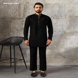 Proveedor de ropa para hombre de la mejor calidad, con diseños japoneses con cuentas, manga larga y cuello con cadena, kurta-pantalón corto, de la India. - Product Image 1