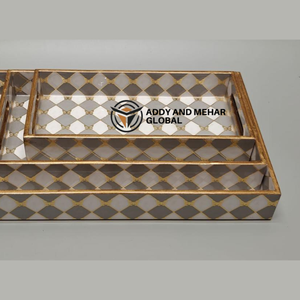 White Geometric Serving Tray Set of 3 MDF & <b>Paper</b> Decorative Nesting Trays for Elegant Home & <b>Kitchen</b> Use - Product Image 3