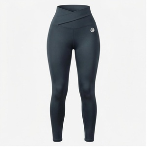 High Waist Full Length <b>Seamless</b> <b>Leggings</b> Solid Color With Logo Right Leg Four-Way Stretch Yoga Wear For Women - Product Image 1