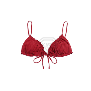 Women's Red Ribbed <b>Bikini</b> <b>Set</b> <b>Triangle</b> Top Tie Side Bottom Swimwear Stretch Beachwear Solid Color Knitted Two Piece <b>Set</b> - Product Image 5