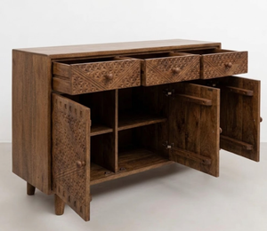 Handcrafted Traditional Solid Mango Wood <b>Sideboard</b> Modular Design Adjustable Shelves Durable Eco-Friendly in Brown Finish - Product Image 2