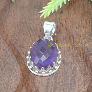 Colgante Ovalado de Amatista Natural Facetada, Plata de Ley 925, Hecho a Mano, con Bisel de Corona, Joyería de Piedras Preciosas, Colgante al por Mayor para Ella, Unisex - Product Image 2