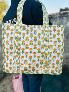 Cotton Fabric Quilted Duffle Tote Shoulder <b>Bag</b> Solid Pattern Eco-Friendly Leather <b>Canvas</b> Lining Travel Beach Embroidery <b>Large</b> - Product Image 2