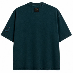 Men’s Oversized Y2K Graphic Tee, Deep Teal Heavyweight Cotton Gothic <b>Flame</b> Streetwear T-<b>Shirt</b> Puff Print with Foil Detail - Product Image 4