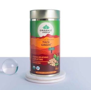Organic India Tulsi Ginger Tea 100g Rich in Antioxidants Supports Digestion Stress Relieving Helps Boost <b>Metabolism</b> Caffe - Product Image 2