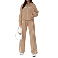 Ensemble de survêtement deux pièces en molleton 100 % coton personnalisé avec dentelle, haute qualité, pour femme, avec bandes latérales et logo