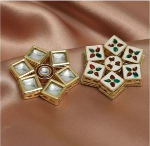 Conectores Separadores Geométricos/Ovalados Dorados al por Mayor, 2 Piezas de 40x22mm, Cristal, Chapado en Oro de 18K, Kundan Meenakari, para Pendientes y Collares - Product Image 1