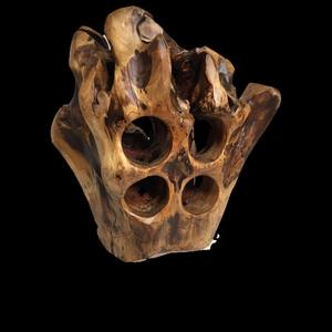 Porte-bouteilles en bois de teck massif artisanal pour décoration rustique de la maison, porte-bouteilles en bois naturel unique et organique - Product Image 3