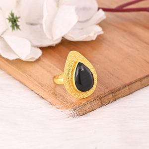 Black Onyx <b>Ring</b> Handmade <b>Adjustable</b> Stylish Brass Jewelry for Women - Product Image 2