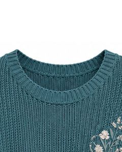 Teal <b>Womens</b> Oversized Knitted Crop Top Loose Fit Short Sleeve Summer Breathable Lightweight Casual Fashion Pullover Sweater - Product Image 4