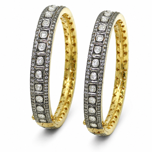 Pulsera Kada de Plata de Ley 925 Chapada en Oro de Lujo Tradicional para Mujer con Polki Blanco y Filigrana - Product Image 2