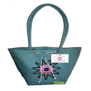 Lowellcraft JUTE DESIGNER Tote <b>Bag</b> Embroidered <b>Canvas</b> with <b>Drawstring</b> Closure Model JLB00201 - Product Image 4