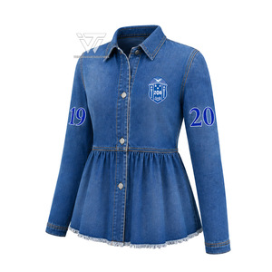 Ropa Personalizada al por Mayor de la Hermandad Griega Zeta Phi Beta, Chaqueta de Mezclilla Bordada para Mujer, Top Peplum, Artículos Griegos - Product Image 1