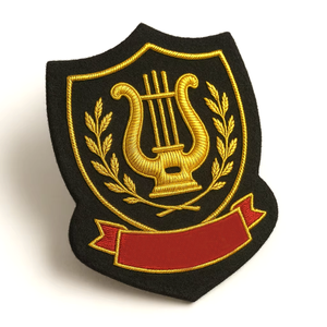 Custom Hand Embroidered Eco-Friendly Nickel-Free Bullion Badge Gold Wire Emblem for Orchestras <b>Bands</b> Ensembles & Uniforms - Product Image 2