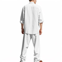 Services OEM Fabricant sur mesure Ensemble 2 pièces décontracté en coton de couleur unie imprimé pour l'été, chemises et pantalons amples grande taille