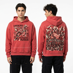 Sweat à capuche épais pour homme, motif squelette viking vieilli, bleu sarcelle délavé à l'acide, streetwear, épaules déchirées, fabricant sur mesure - Product Image 3