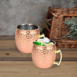 Premium Hammered Copper Mule <b>Mugs</b> <b>Set</b> Pure Moscow Mule Cocktail Cups Brass Handle Handmade Gift <b>Set</b> Home Bar Kitchen Autiraz - Product Image 3