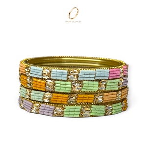 Bracelets en verre kashmiri multicolores dorés pour femmes, pierres de zircon de qualité supérieure, bijoux ethniques indiens en gros pour mariage - Product Image 5