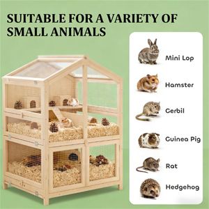 กรงสัตว์เลี้ยงขนาดเล็ก กรงแฮมสเตอร์ไม้สำหรับสัตว์เลี้ยง - Product Image 4