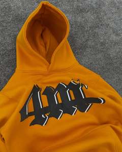 OEM Custom Heavy Fleece Double Hood Pullover Sweatshirt Puff Printed Cuff Mens Oversized <b>Yellow</b> <b>Hoodie</b> - Product Image 4