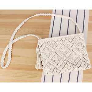 Silk Beads Macrame Crochet Clutch <b>Bag</b> Women Boho Knotted Crossbody Pouch Shoulder Purse Foldable Durable Magnetic Closure Casual - Product Image 3