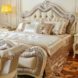 Hot Sale Luxury European Classic White Bedroom Set Carved Mahogany Bed Frame Elegant Furniture for Hotel Villa High Quality - Product Image 3