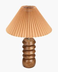 Lámpara de Mesa Totem de Madera Hecha a Mano con Pantalla de Tela Plegada, Lámpara de Noche Moderna para Dormitorio, Decoración para el Hogar y Hoteles - Product Image 5