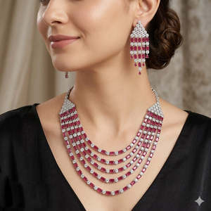 JeweleMarket Women's <b>Fashion</b> <b>Necklace</b> Set Sparkling American Diamond-10575745BLU - Product Image 4