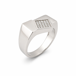 925 Sterling Silver <b>Mens</b> Diamond Pave Square Signet <b>Ring</b> Bold Minimalist Design High Polish Finish Wedding Party Daily Wear Gift - Product Image 3