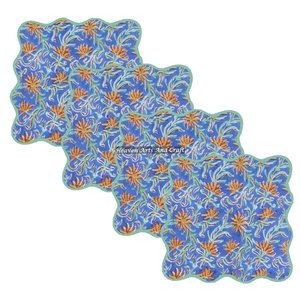 Serviette en coton pur à bord festonné imprimée sur mesure, idéale pour les fêtes, personnalisable, carrée, avec broderie festonnée, motifs floraux indiens assortis - Product Image 6