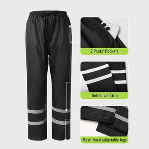 Traje de lluvia negro para hombre con tiras reflectantes, chaqueta con capucha y pantalones, conjunto impermeable para exteriores - Product Image 5