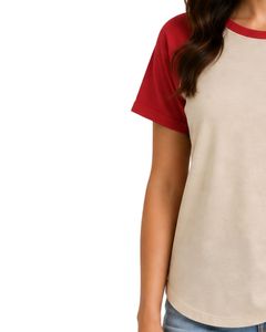 Customized Sand Beige And <b>Red</b> Raglan T Shirt For Women Casual Crew Neck Short Sleeve Soft Cotton Blend Summer Fashion Top - Product Image 3