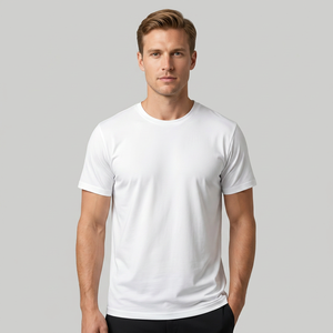 Camiseta de Manga Corta con Cuello Redondo de Algodón Blanco para Hombre, Corte Regular, Tejido de Punto Jersey Informal, Color Sólido, Tela Suave de Verano, Top Informal para Hombre - Product Image 2