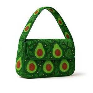 <b>Green</b> Beaded Crossbody <b>Bag</b> Women Seed Bead Avocado Pattern Embroidered Shoulder Handbag Elegant Clutch <b>Evening</b> Party Purse - Product Image 1