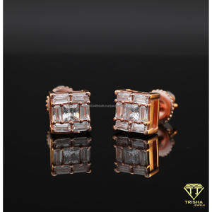 Magnifiques boucles d'oreilles géométriques en moissanite et diamant, en argent sterling 925, couleur or rose, bijoux de luxe pour femmes - Product Image 6