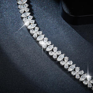 925 Sterling Silver Moissanite Bracelet Flower Cluster Marquise Pear Cut Sparkling Statement <b>Gift</b> for Women - Product Image 3