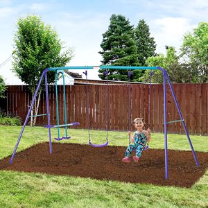 Altalena a Dondolo in Metallo a Telaio a A Rinforzato con Due Sedili e Altezza Regolabile per Parchi Scolastici o Giardini - Product Image 2