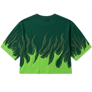Men's Oversized Puff Print Men's Crop Oversized <b>Flame</b> T-<b>Shirt</b> 100% Cotton Knitted Streetwear 240g Front Logo Breathable T-<b>Shirt</b> - Product Image 4
