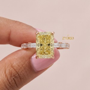 Hermoso Diamante Amarillo Radiante VVS Cultivado en Laboratorio, Engaste Pavé, Oro 14K/18K, Moderno, para Novia, Compromiso, Fiesta, Boda, Aniversario, Regalo - Product Image 1