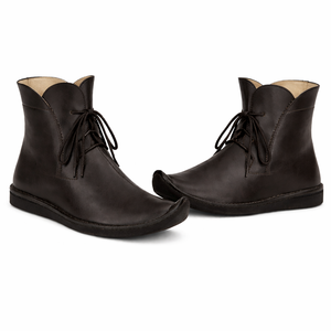 Bottes médiévales faites à la main en cuir véritable à lacets, chaussures rétro noires unisexes, confortables pour toutes les saisons, pour Halloween et Pâques - Product Image 1