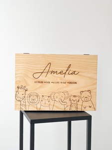 Newborn Baby Girl First Birthday Welcome Signs Embossed Wooden <b>Keepsake</b> Gift <b>Box</b> for Christmas - Product Image 1