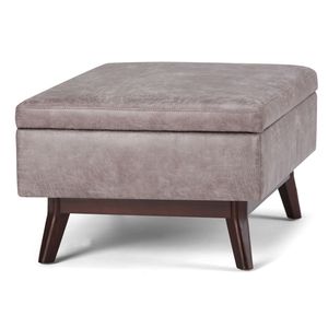 Owen Distressed Grey Taupe Coffee Table <b>Storage</b> Ottoman Stylish <b>Stool</b> & Ottoman Furniture - Product Image 4