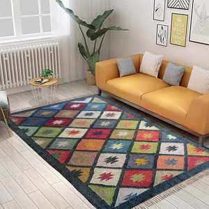 Tapis tissé plat bohème chic, tapis kilim en jute et laine tissés à la main pour salon, chambre et bureau - Product Image 1