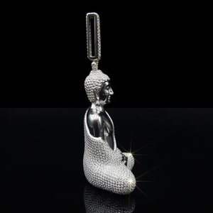 Pendentif Bouddha massif personnalisé serti de diamants, fabriqué à la main en or 14 carats avec diamants détaillés, style Hip Hop, bijou religieux pour homme - Product Image 2