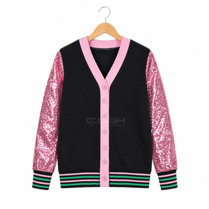 เสื้อแจ็คเก็ตคาร์ดิแกนแบบมีซิปสำหรับผู้หญิง ยี่ห้อ Cosh International Sisterhood Sorority ปักลายสีดำชมพู เนื้อผ้าระบายอากาศได้ดี น้ำหนักเบา แบบเย็บติดกัน - Product Image 1